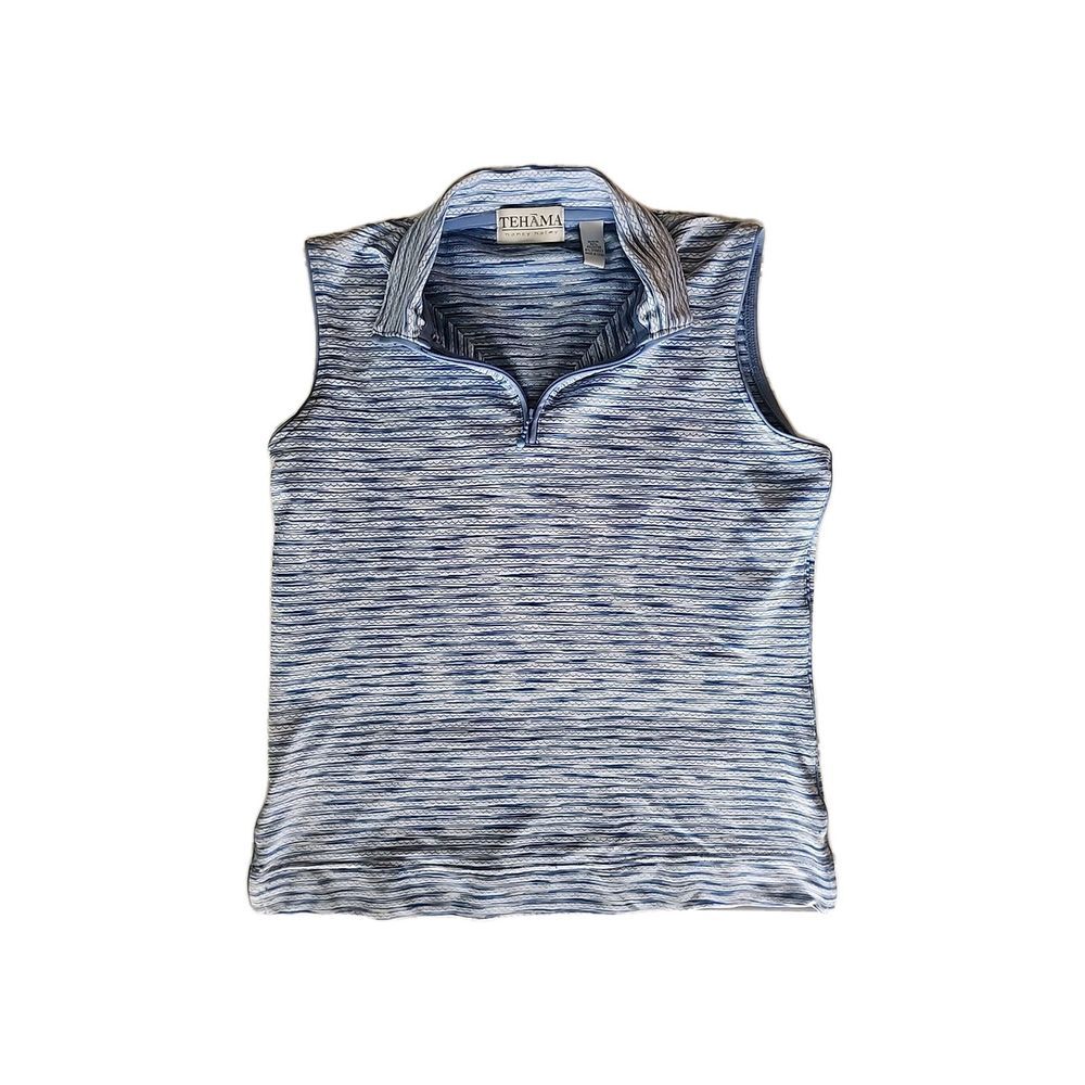 Women's Tehama Nancy Haley Sleeveless Blue and White Stripe Golf Shirt Medium